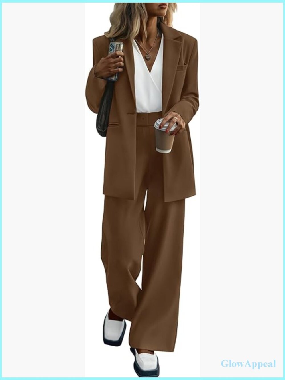 Women's 2 Piece Pantsuit Set Oversized Blazer Wide Leg Dress Pants Business